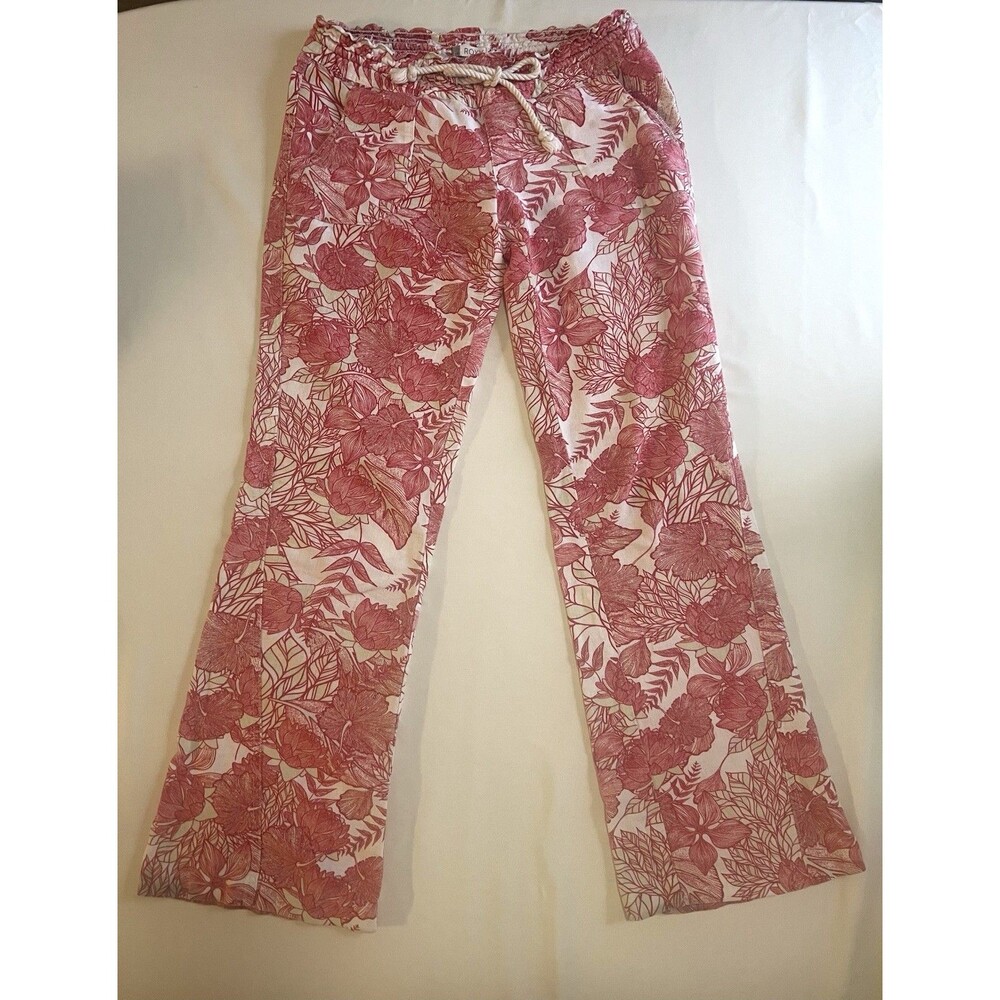 Roxy Linen Blend Floral Woman’s Pants S Vacation Beach Resortwear Casual Chic